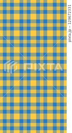 Vibrant yellow and blue plaid pattern.  Perfect for textile design, website backgrounds, or cheerful branding.  This seamless texture evokes feelings of warmth and optimism. 129672331