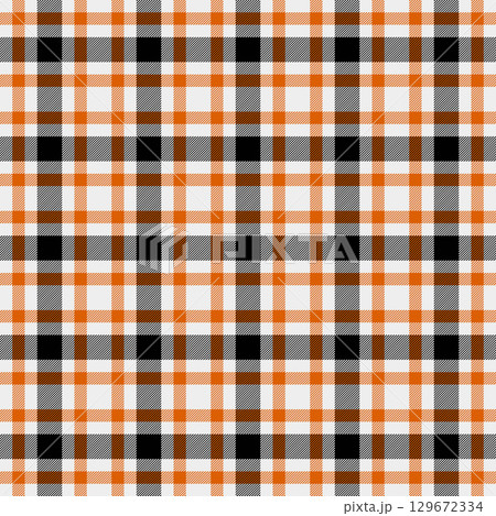Sexy tartan textile fabric, furniture pattern seamless texture. Panjabi check vector background plaid in white and orange colors. 129672334