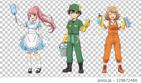 Set of cleaning man staff character cartoon design. Cartoon illustration. 129672466