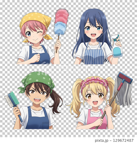 Set of cleaning man staff character cartoon design. Cartoon illustration. 129672487