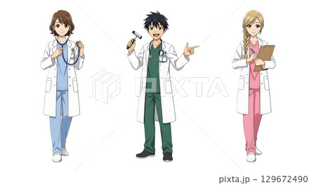 Set of Doctor character design. Cartoon illustration. 129672490