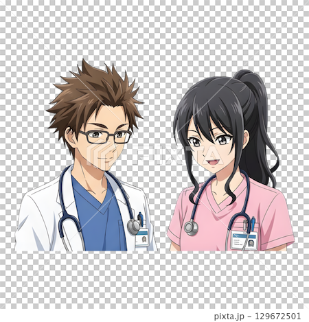 Set of Doctor character design. Cartoon illustration. 129672501