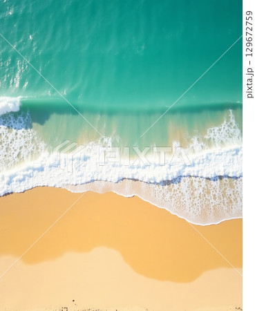 Bright aqua waters meet soft golden sand along a tranquil coastline, where gentle waves create a soothing rhythm under the midday sun, inviting relaxation and reflection Generative AI Bright aqua waters meet soft golden sand along a tranquil coastline, where gentle waves create a soothing rhythm under the midday sun, inviting relaxation and reflection Generative AI 129672759