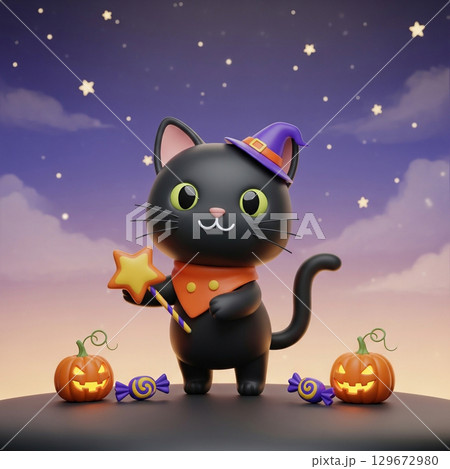 ハロウィンと猫の物語 129672980