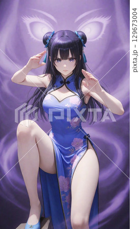 チャイナドレスを着た戦う美少女 129673004