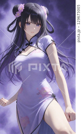 チャイナドレスを着た戦う美少女 129673005