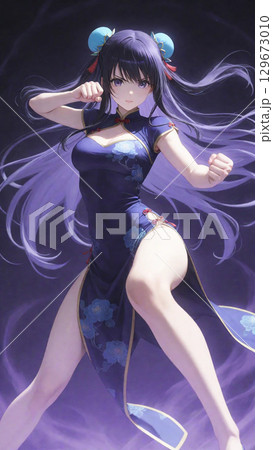 チャイナドレスを着た戦う美少女 129673010