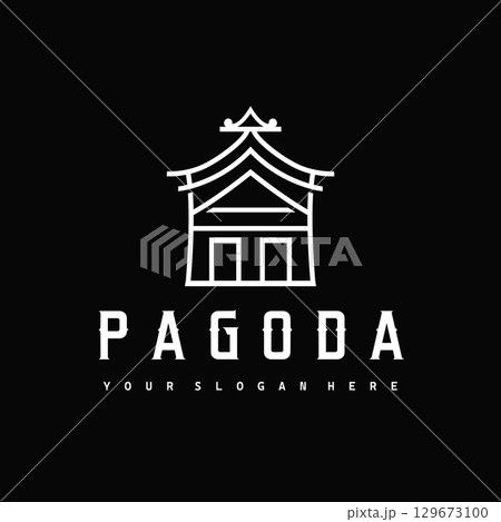 Buddhist culture building pagoda logo vector vintage design simple minimalist illustration 129673100