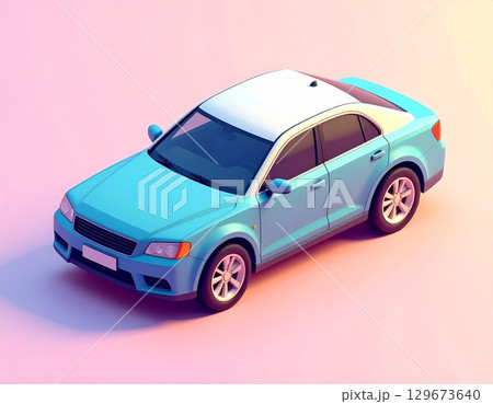 アイソメトリックデザインで立体的に表現された自動車のクローズアップ 129673640