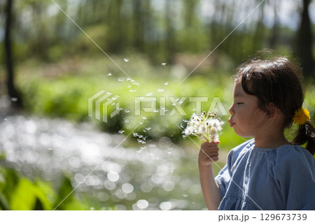 自然の中で遊ぶ女の子 129673739