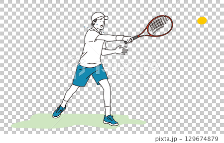 一名男子打網球的插畫素材 129674879