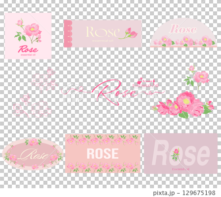Rose essential oil logo and illustration - Damask rose 129675198