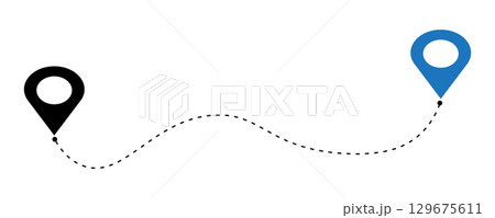 Route location icon dotted line road with start and end points. Route location icon dotted line road with start and end points. 129675611