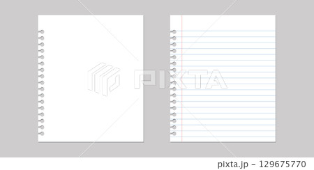 Realistic illustration of a paper from a workbook with shadow. Vector illustration. 129675770