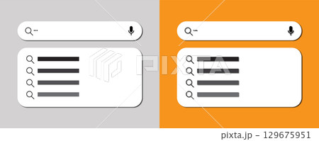 Modern search bar and list interface design. Internet browser search address and navigation bar. Modern search bar and list interface design. Internet browser search address and navigation bar. 129675951