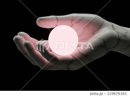 Glowing Sphere Held in Marble Hand, Abstract Art 129676165