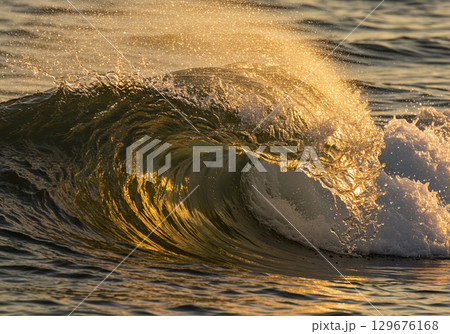 Golden Hour Ocean Wave Stunning Sunset Surf Photography 129676168