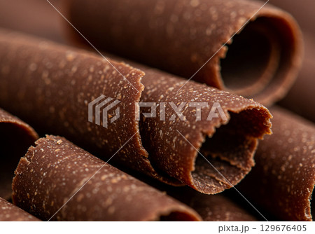 Closeup of Chocolate Shavings, Dark Chocolate Texture 129676405