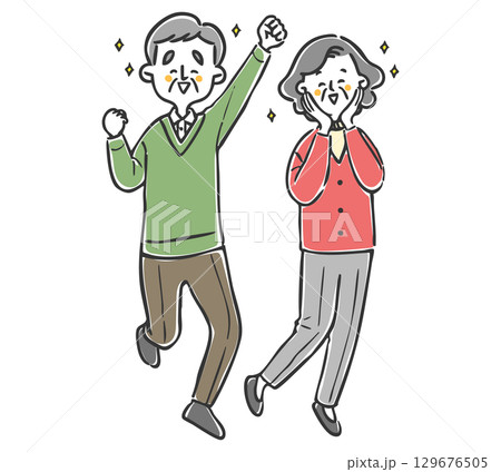 喜んでいるシニア夫婦　全身　ベクター 129676505
