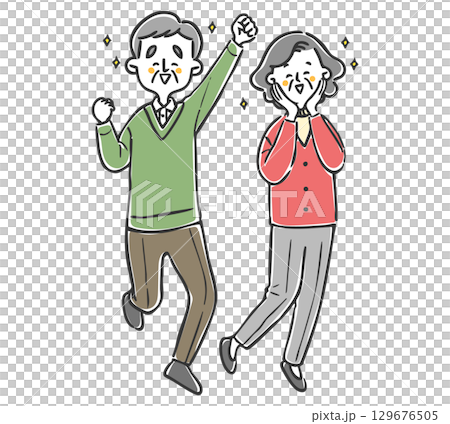 喜んでいるシニア夫婦　全身　ベクター 129676505