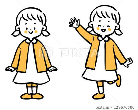 女児　全身　ベクター（オレンジ） 129676506