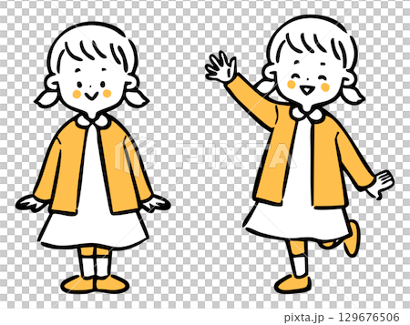 女児　全身　ベクター（オレンジ） 129676506