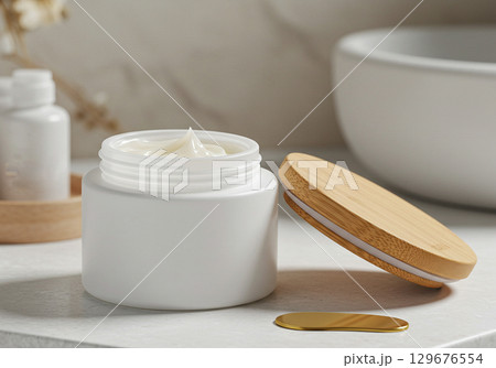 Luxury Face Cream Jar with Bamboo Lid, Skincare Product Luxury Face Cream Jar with Bamboo Lid, Skincare Product 129676554