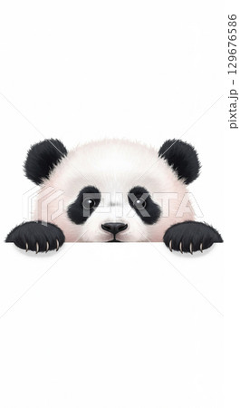 Cute Panda Cub Peeking Over White Banner Cute Panda Cub Peeking Over White Banner 129676586