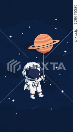 Cute Astronaut Holding Planet Balloon in Space Cute Astronaut Holding Planet Balloon in Space 129676589