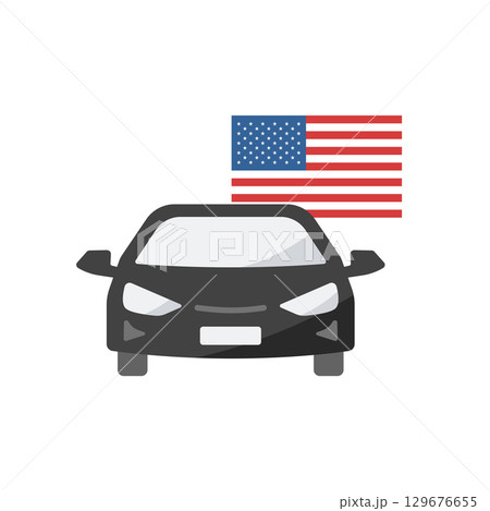 自動車とアメリカ国旗のベクターアイコン（自動車産業・輸入車・貿易） 129676655