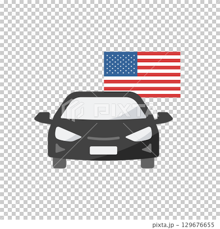 自動車とアメリカ国旗のベクターアイコン（自動車産業・輸入車・貿易） 129676655