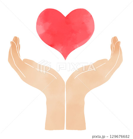 水彩風 手でハートを包み込むイラスト 水彩風 手でハートを包み込むイラスト 129676682