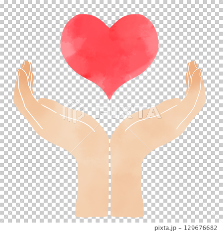 Watercolor illustration of hands holding a heart 129676682