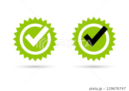Green approved icons with check marks. Green approved icons with check marks. 129676747