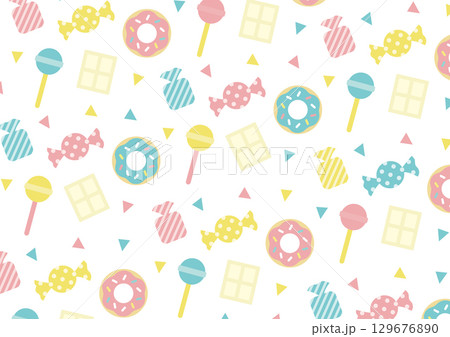 キャンディーとお菓子のポップでカラフルな模様 129676890