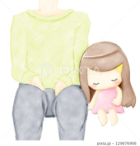 大人に寄りかかって眠る女の子のイラスト 大人に寄りかかって眠る女の子のイラスト 129676906