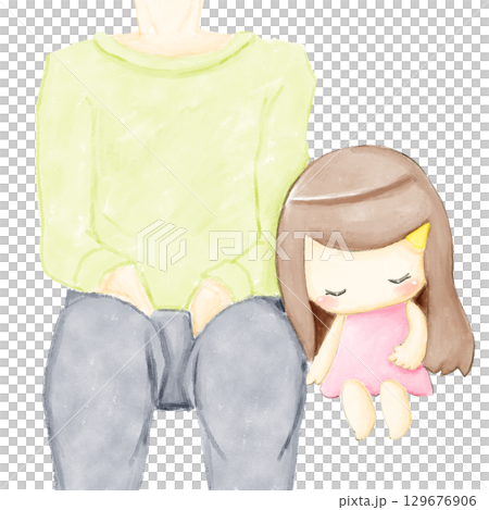 大人に寄りかかって眠る女の子のイラスト 大人に寄りかかって眠る女の子のイラスト 129676906