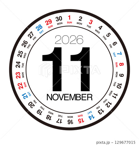 2026年11月の円形カレンダー 2026年11月の円形カレンダー 129677015