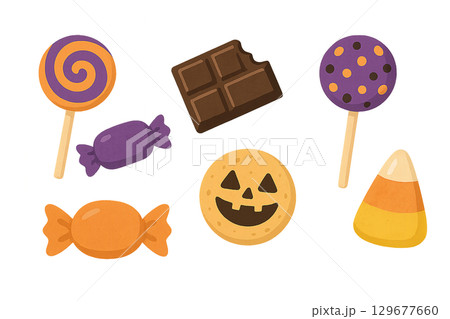 ハロウィンお菓子 イラストセット（水彩風） 129677660