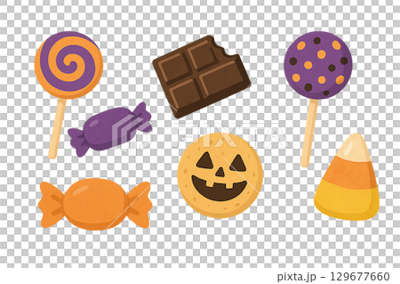 ハロウィンお菓子 イラストセット（水彩風） 129677660
