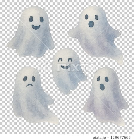 おばけイラストセット（水彩風・かわいいゴースト・ハロウィン） 129677663