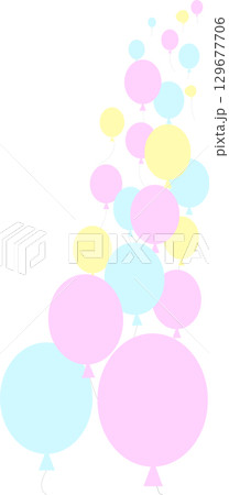 カラフルな風船・ベビーカラーの風船のイラスト・右側配置用 129677706