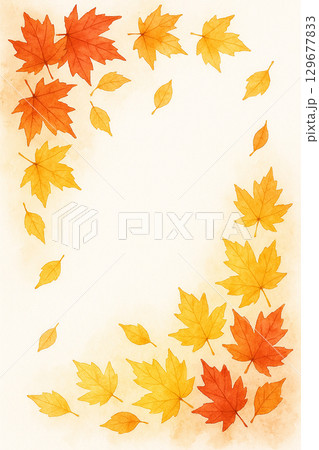 舞い散る落ち葉のフレーム イラスト 縦型 129677833