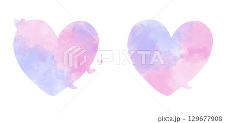 ハートのふきだし水彩素材のセット紫とピンク ハートのふきだし水彩素材のセット紫とピンク 129677908