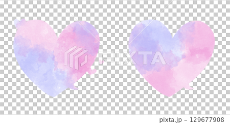 Heart-shaped watercolor bubble set in purple and pink Heart-shaped watercolor bubble set in purple and pink 129677908