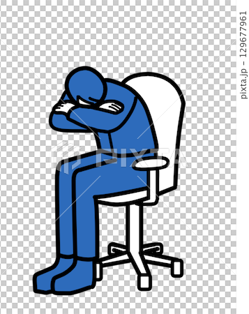 一位男性辦公室職員坐在椅子上，歪著頭 129677961