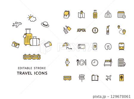 旅行にまつわるアイコンセット（カラー） 129678061