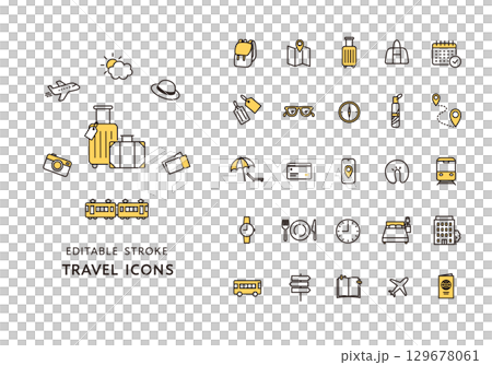 旅行にまつわるアイコンセット（カラー） 129678061
