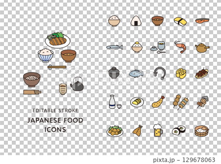 Japanese food icon set (color) 129678063