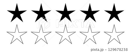 A collection of solid black and outline white star shapes, perfect for rating systems, website design elements, or graphics design projects. 129678238